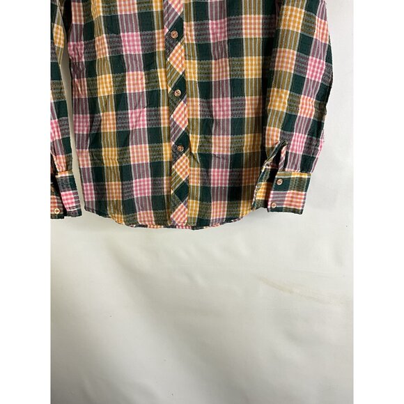 VTG 70s Cracker Barrel Rainbow Plaid Pointed Collar Button Shirt - Picture 2 of 8